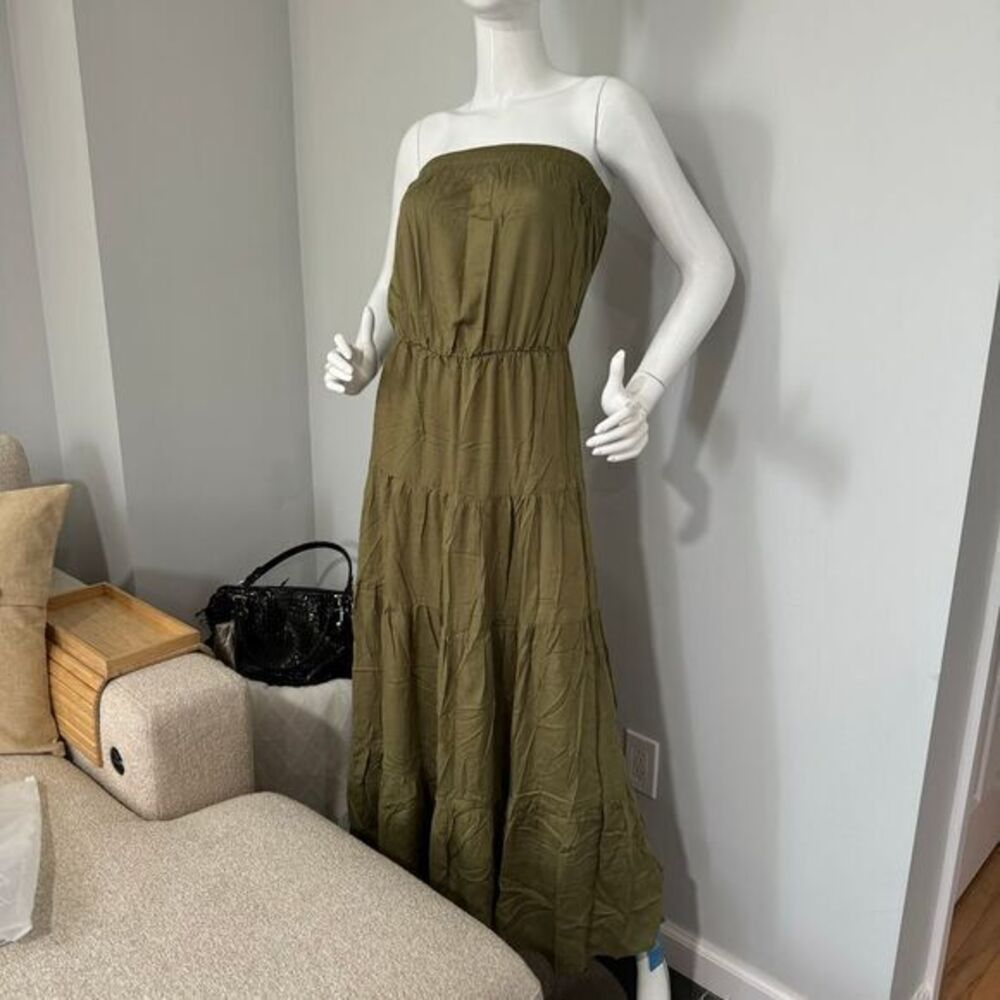 Cupshe Olive Green Strapless Tiered Maxi Dress Boho Summer Chic Size Small - Picture 5 of 15